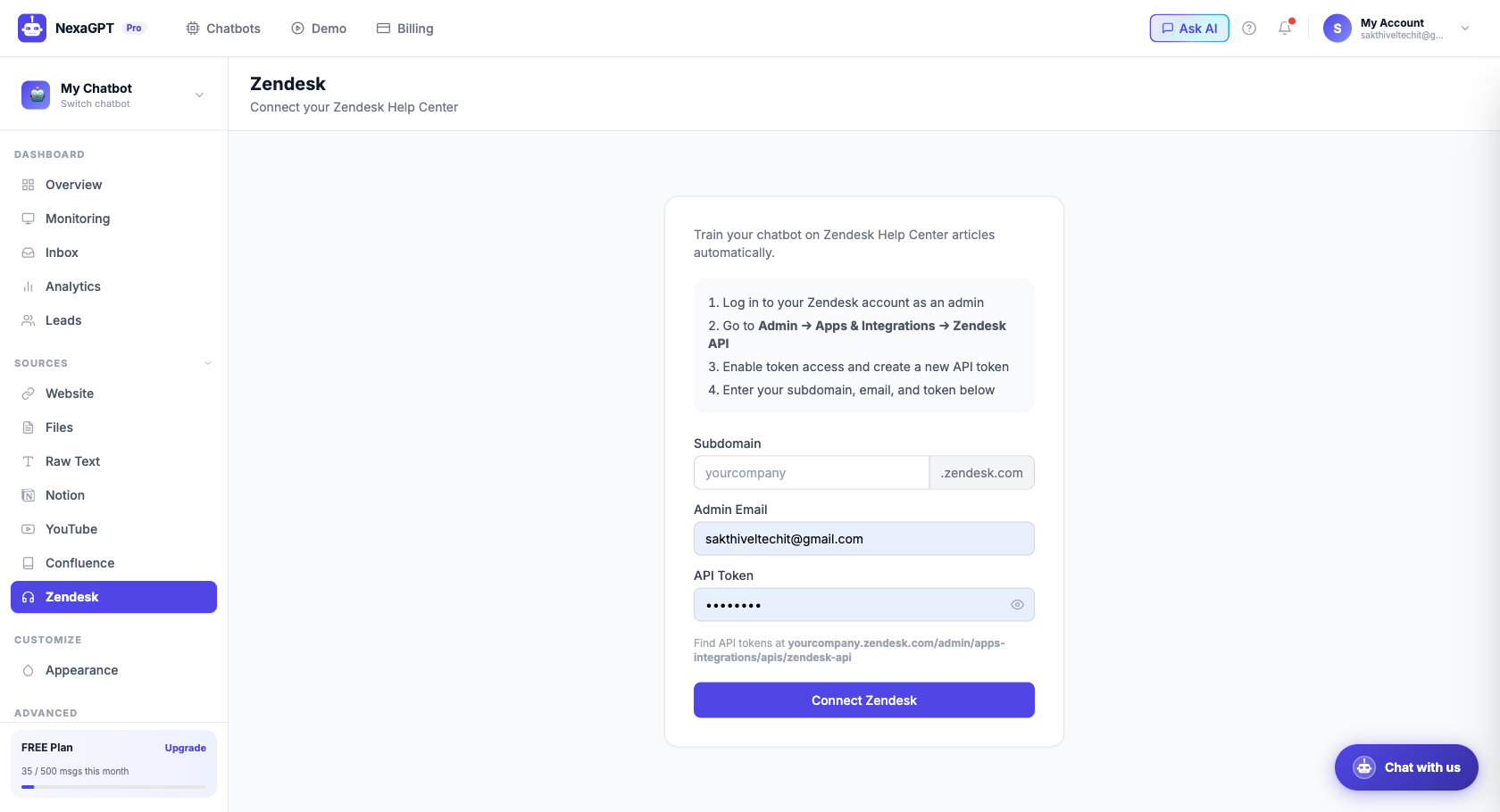 NexaGPT Zendesk source — connect Help Center articles