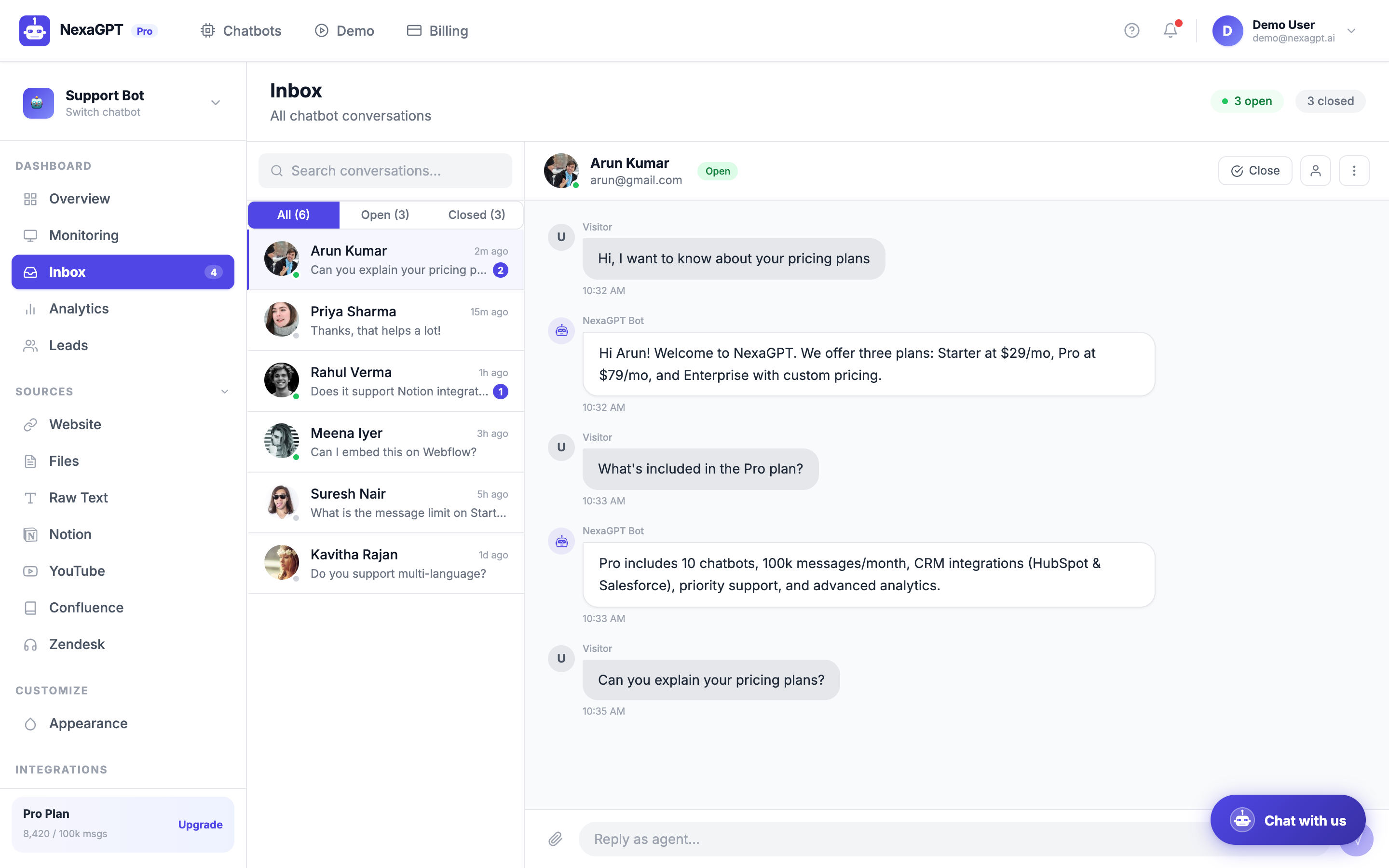 NexaGPT conversation inbox