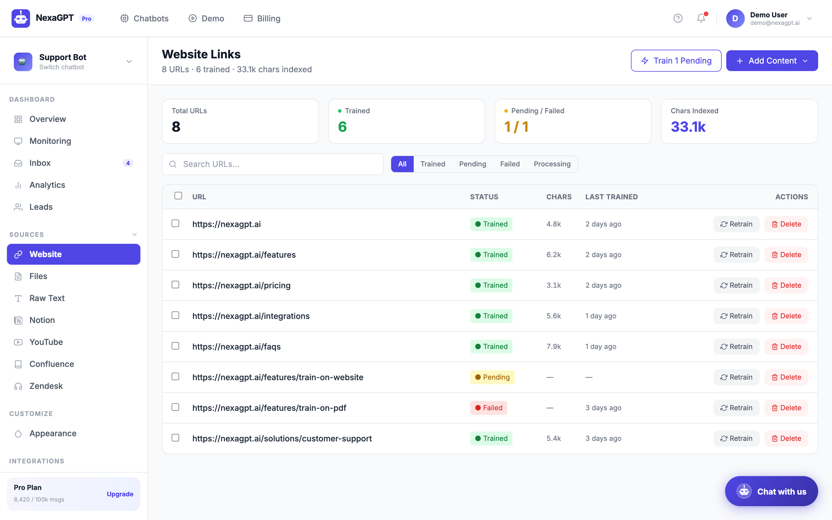 Adding website sources to NexaGPT